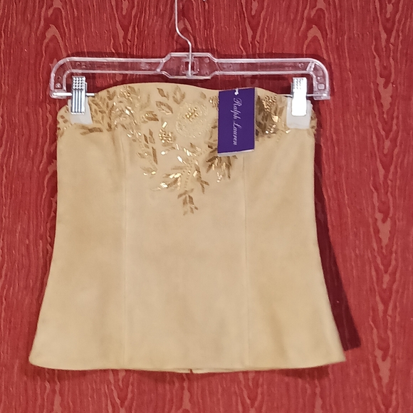 RALPH LAUREN PURPLE LABEL Corset Sequin/Beads Khaki Suede Size 2 NWT